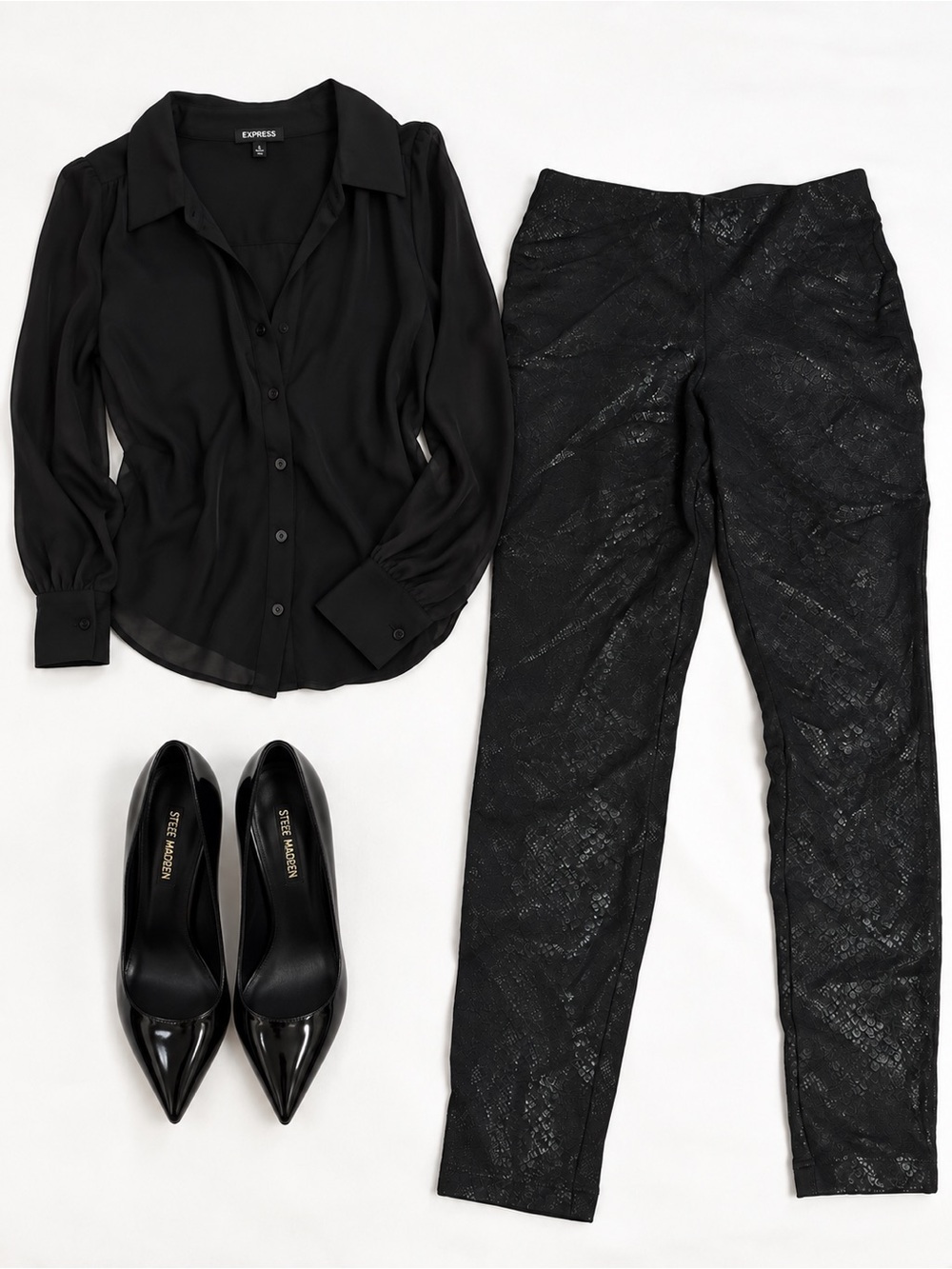 Express Black Shimmery Textured Skinny Pants